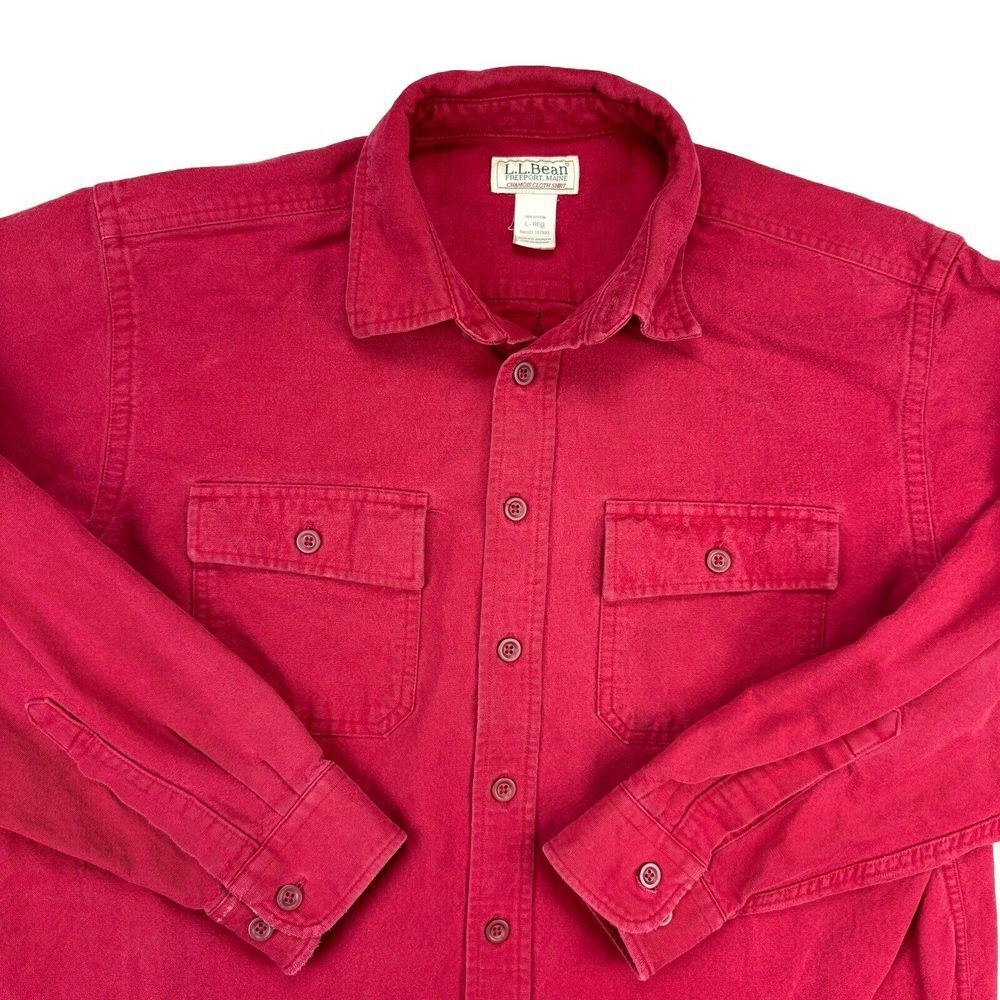 Vintage LL Bean Mens‎ Chamois Cloth Shirt Red Burgundy Size Large 100% Cotton